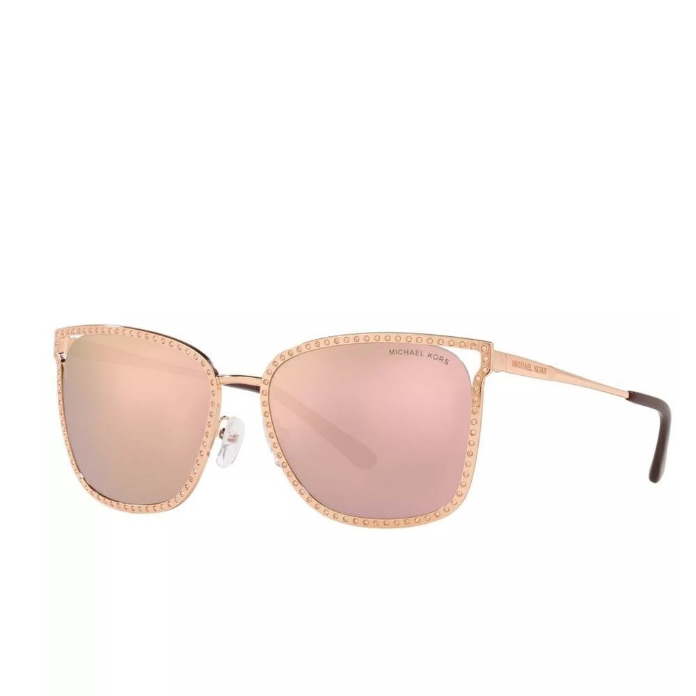 New! MICHAEL KORS Women's Stockholm Mirror Square Sunglasses With Case Rose Gold
